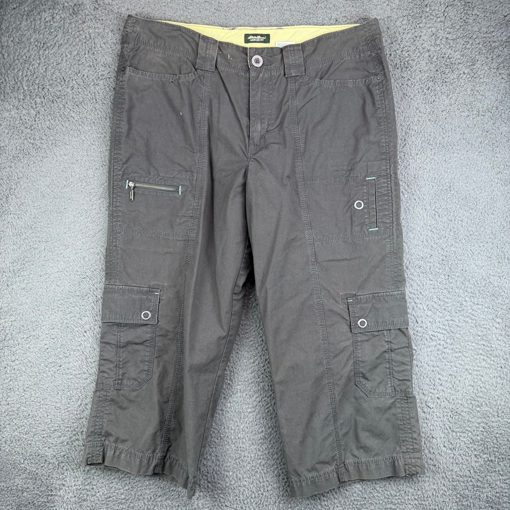 Eddie Bauer Mercer Fit Gray Cargo Capri Pants Womens 14 Cotton Lycra Spandex